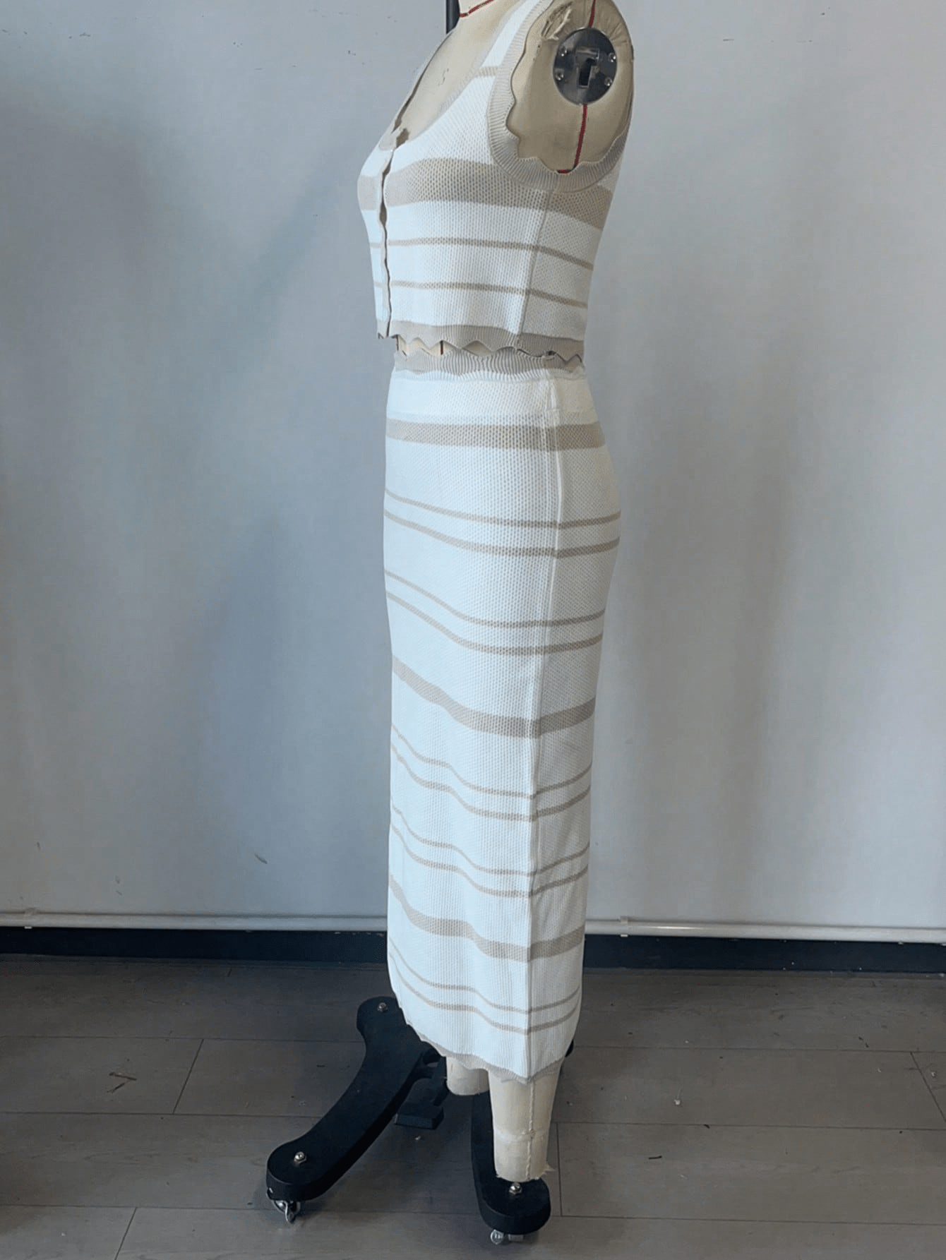 Women's Khaki Ribbed Knit Midi bodycon dress with sleeveless