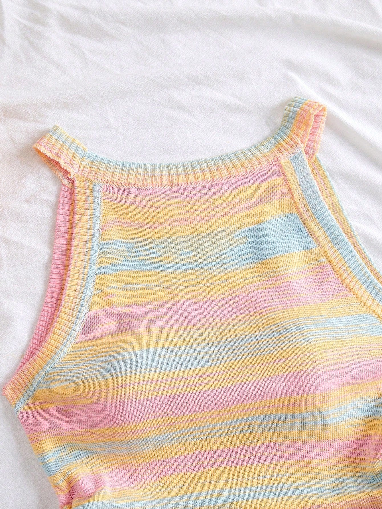 Women's Multi-Color Striped Knit Sleeveless Tank Top with Side Drawstring