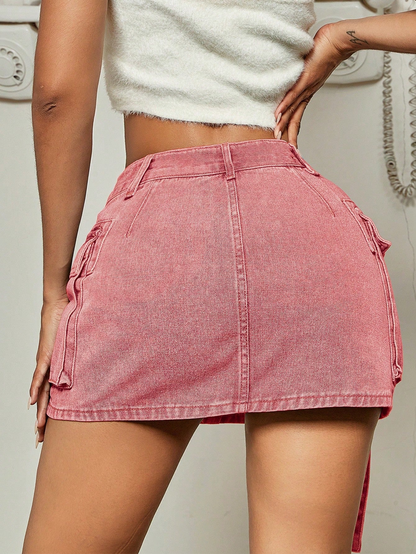 Women's Apperloth Pink Denim Mini Skirt Sexy Cargo Style Women Short Skirt