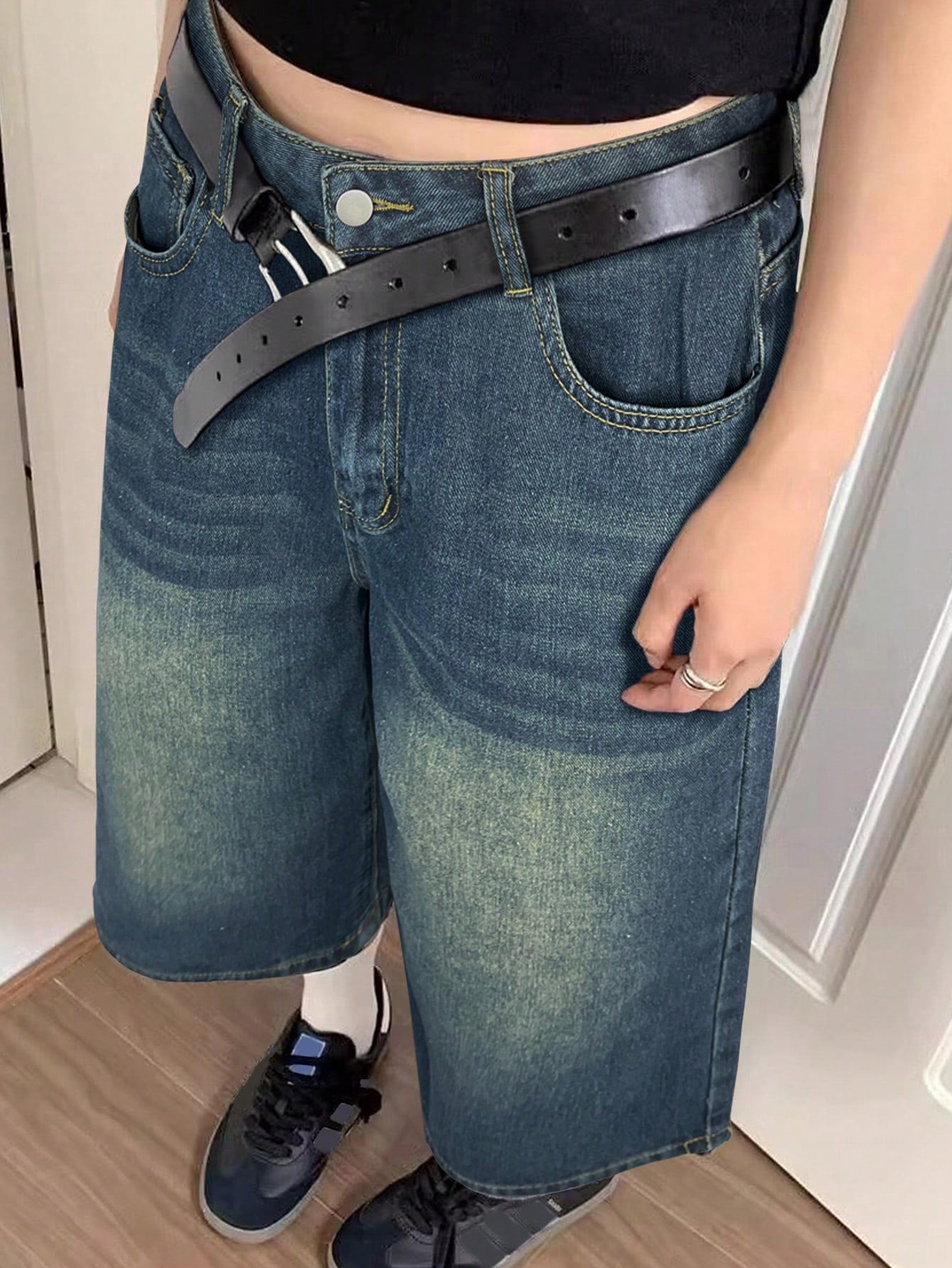 Women's Casual Wide Leg Culottes Denim Jeans