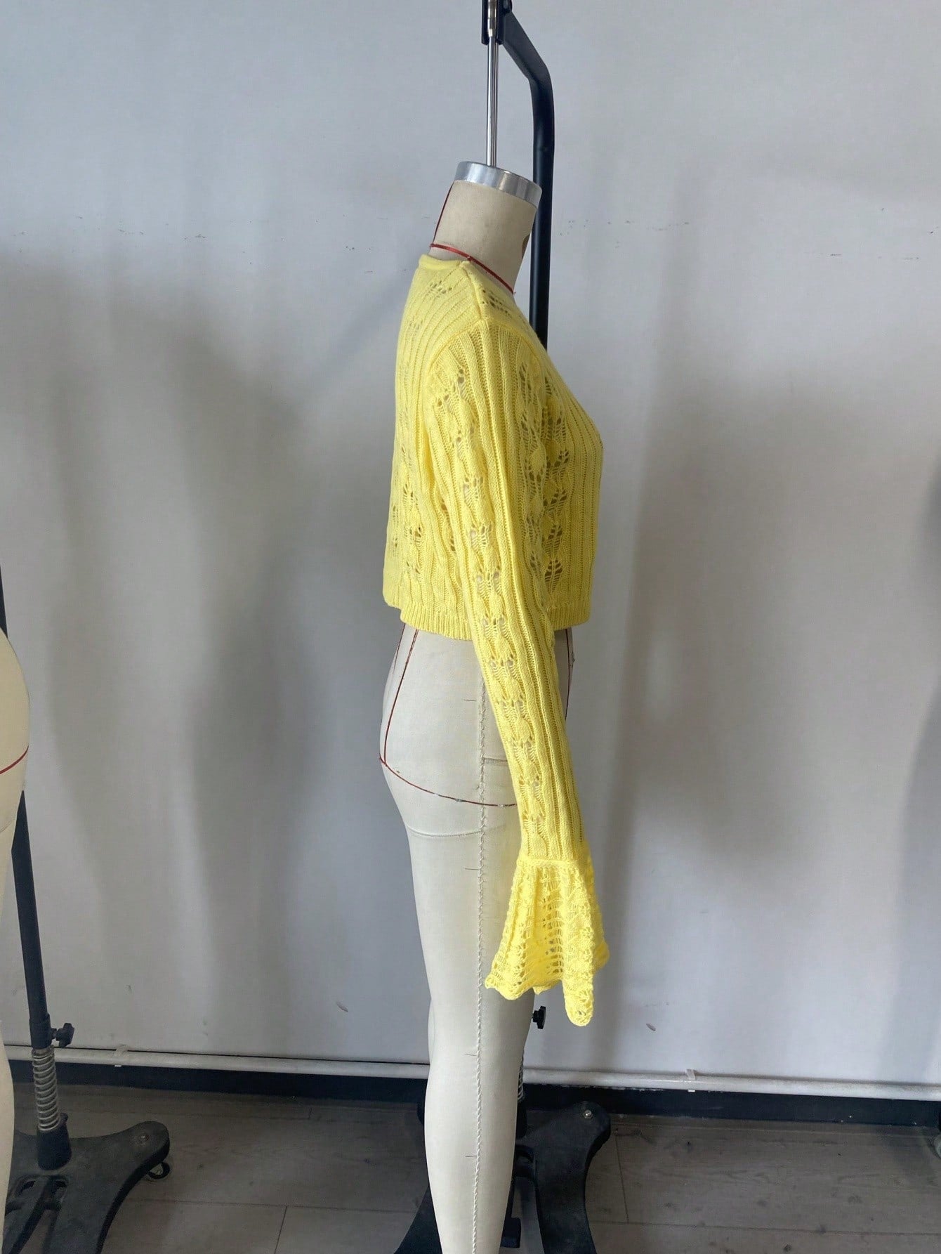 Women's Yellow Ribbed Knit Henley Top with Button Placket