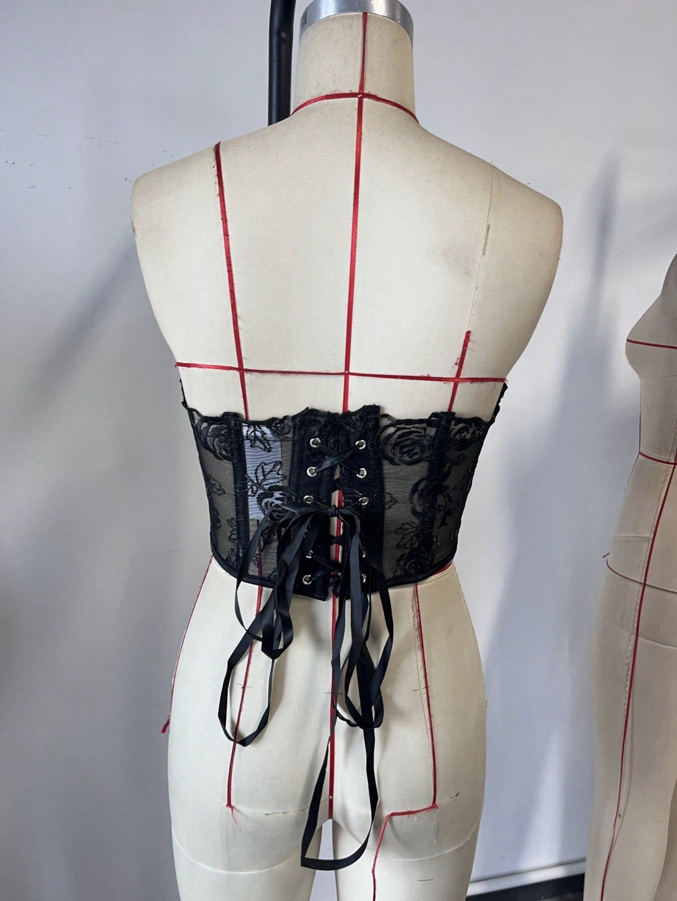 Women's Black Mesh Sheer Boned Strapless Corset
