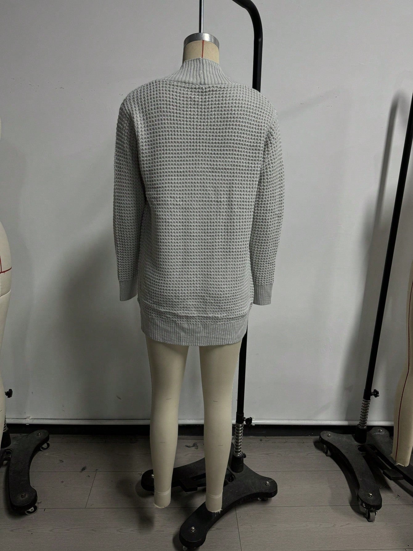 Women's Gray Ribbed Knit Henley Top with Button Placket