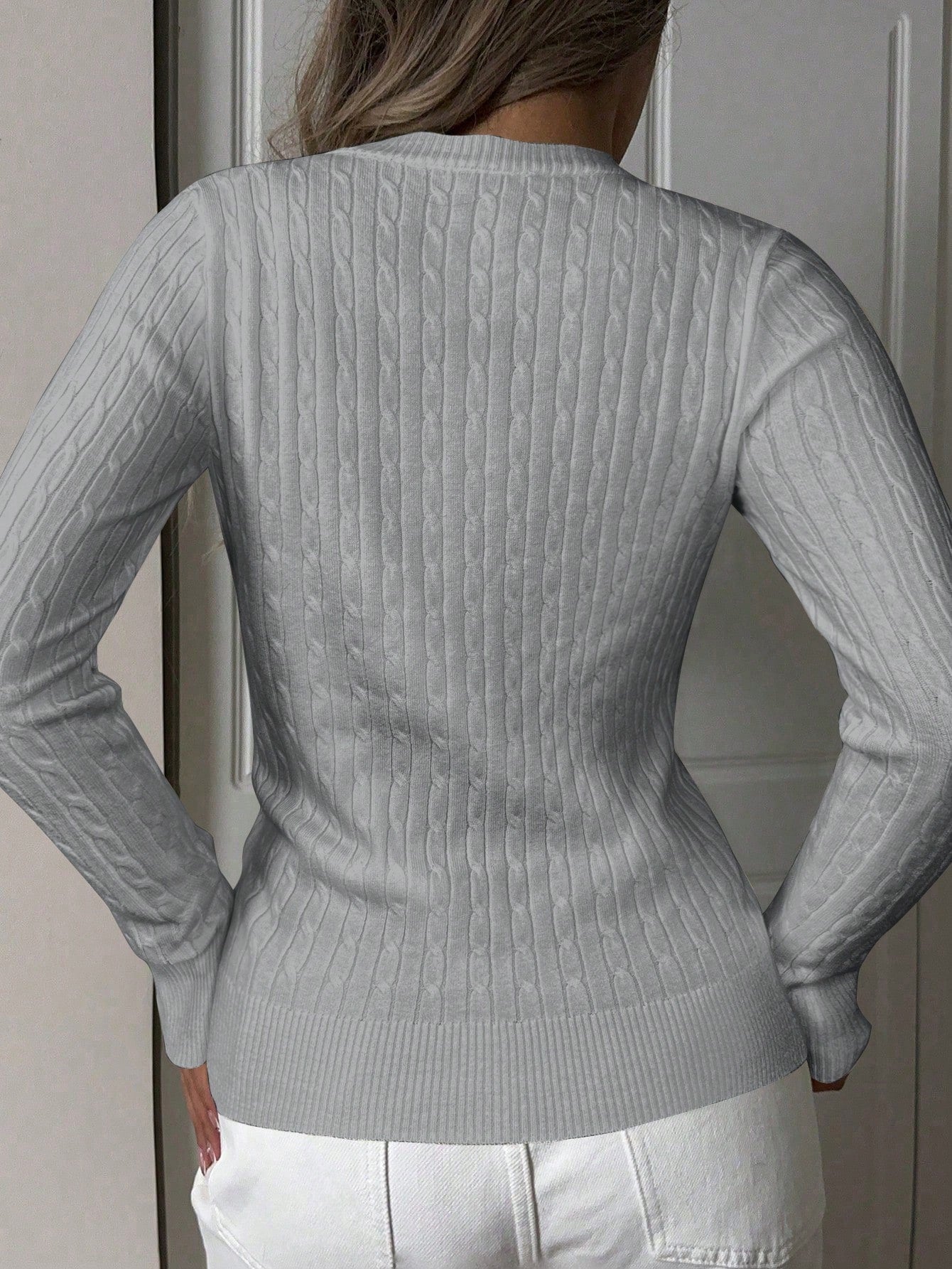 Women's Gray Ribbed Knit Midi Bodycon Dress