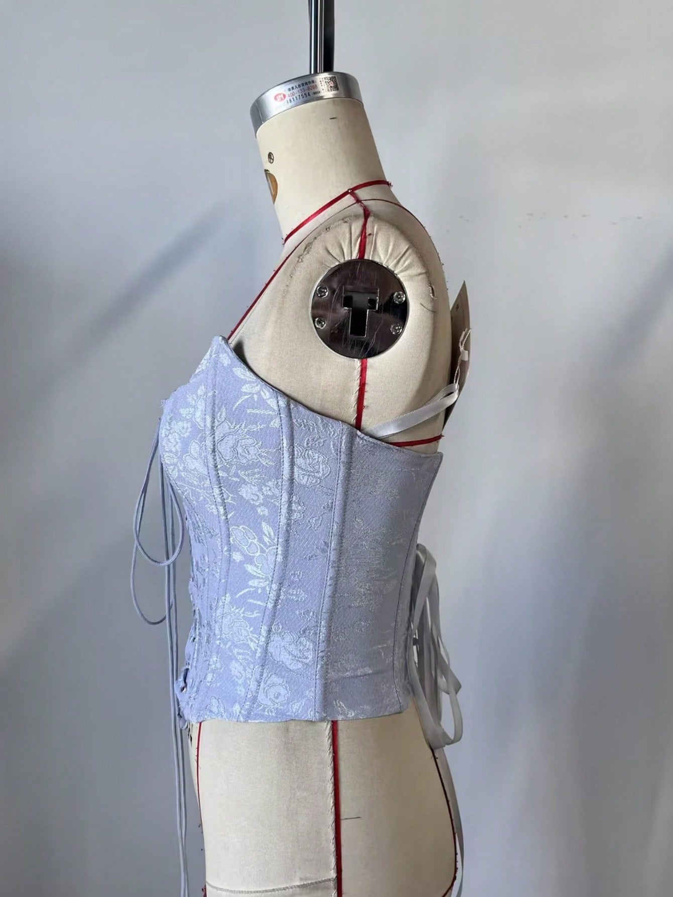 Women's Lavender Blue Floral Jacquard Lace-Up Corset