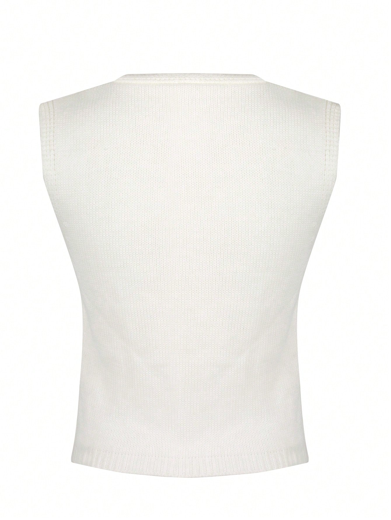 Women's White Acrylic V-Neck Sleeveless Open Front Knit Vest
