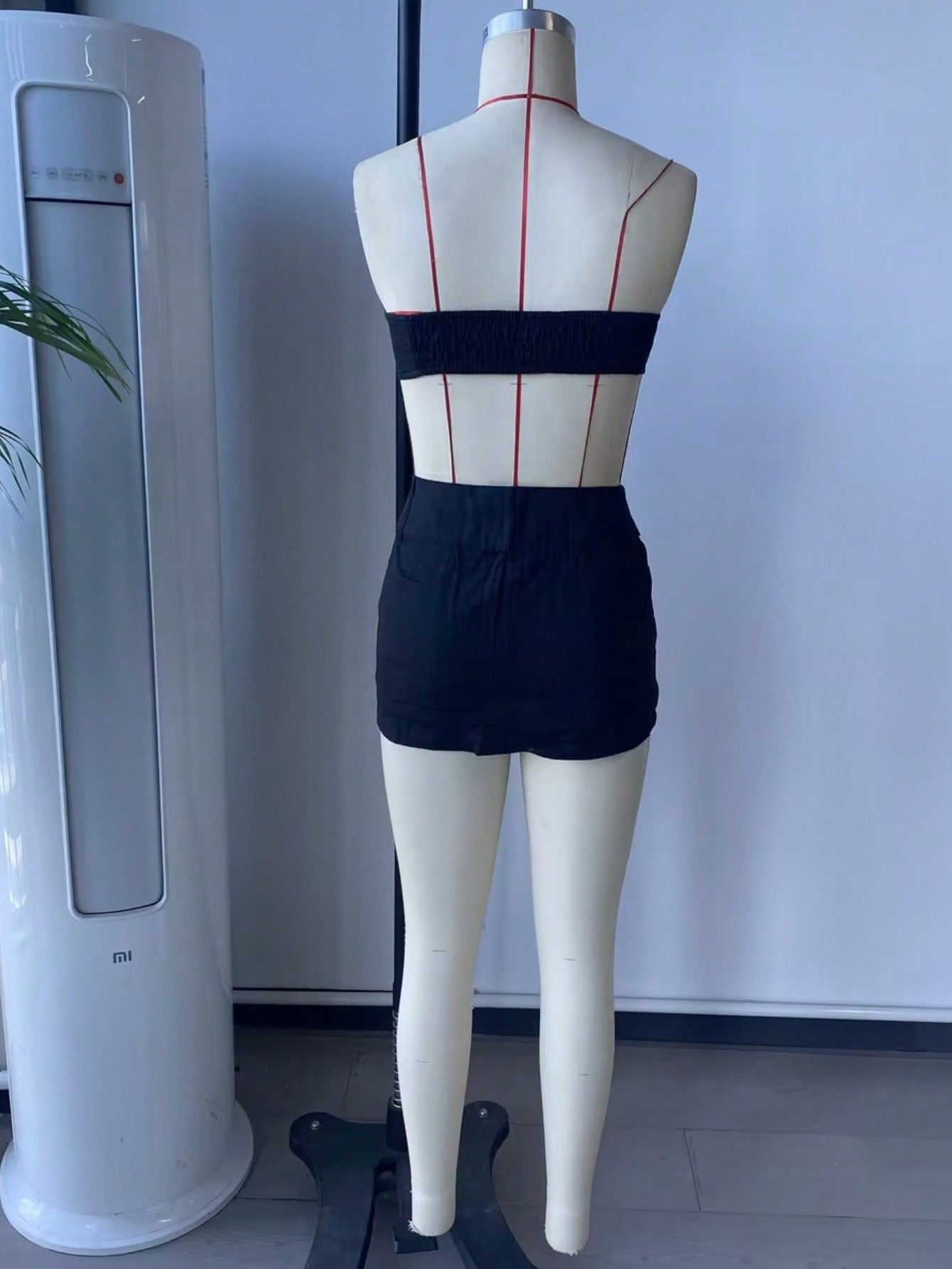 Women's Black Polyester Co-ord set with crop top
