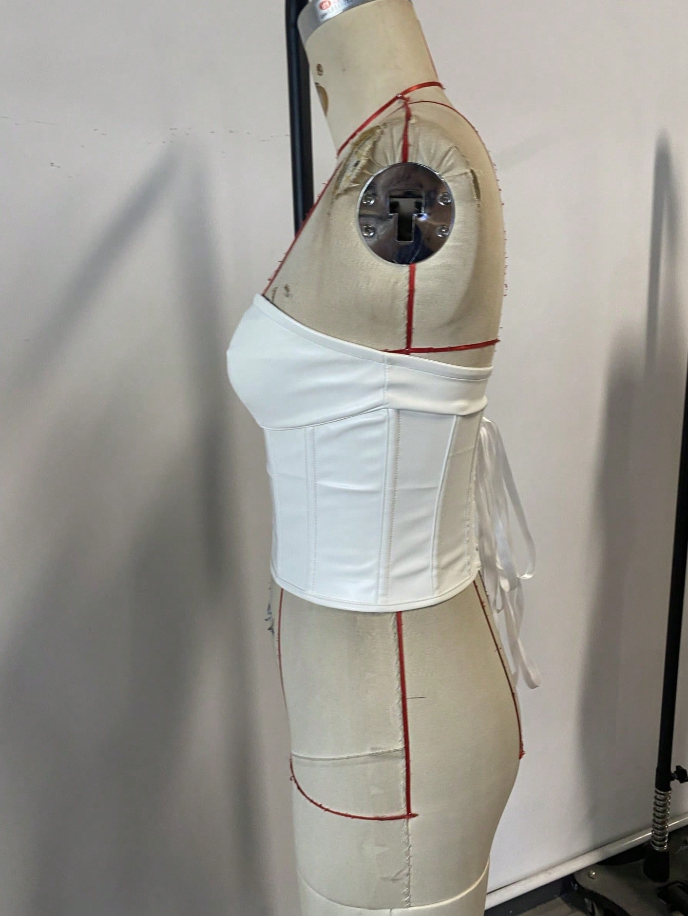 Women's White Faux Leather Bustier corset top with strapless