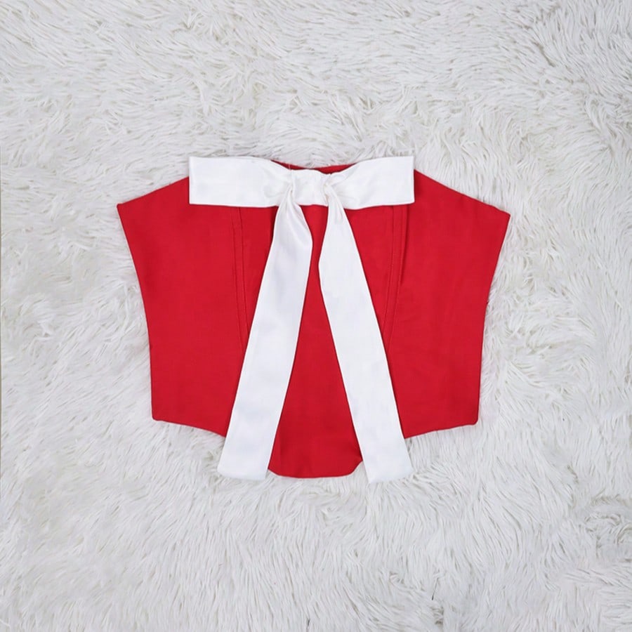 Women's Red Corset Top with White Bow Detail