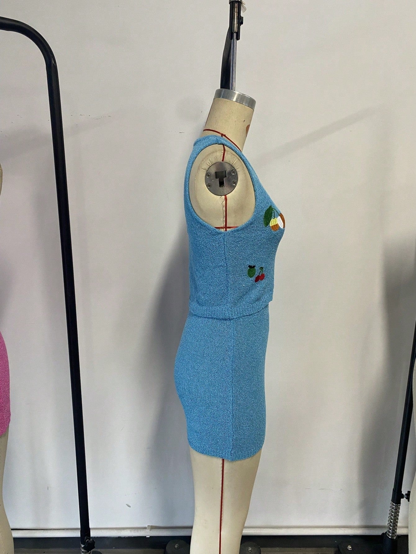 Women's Blue Ribbed Knit Henley Top with Button Placket