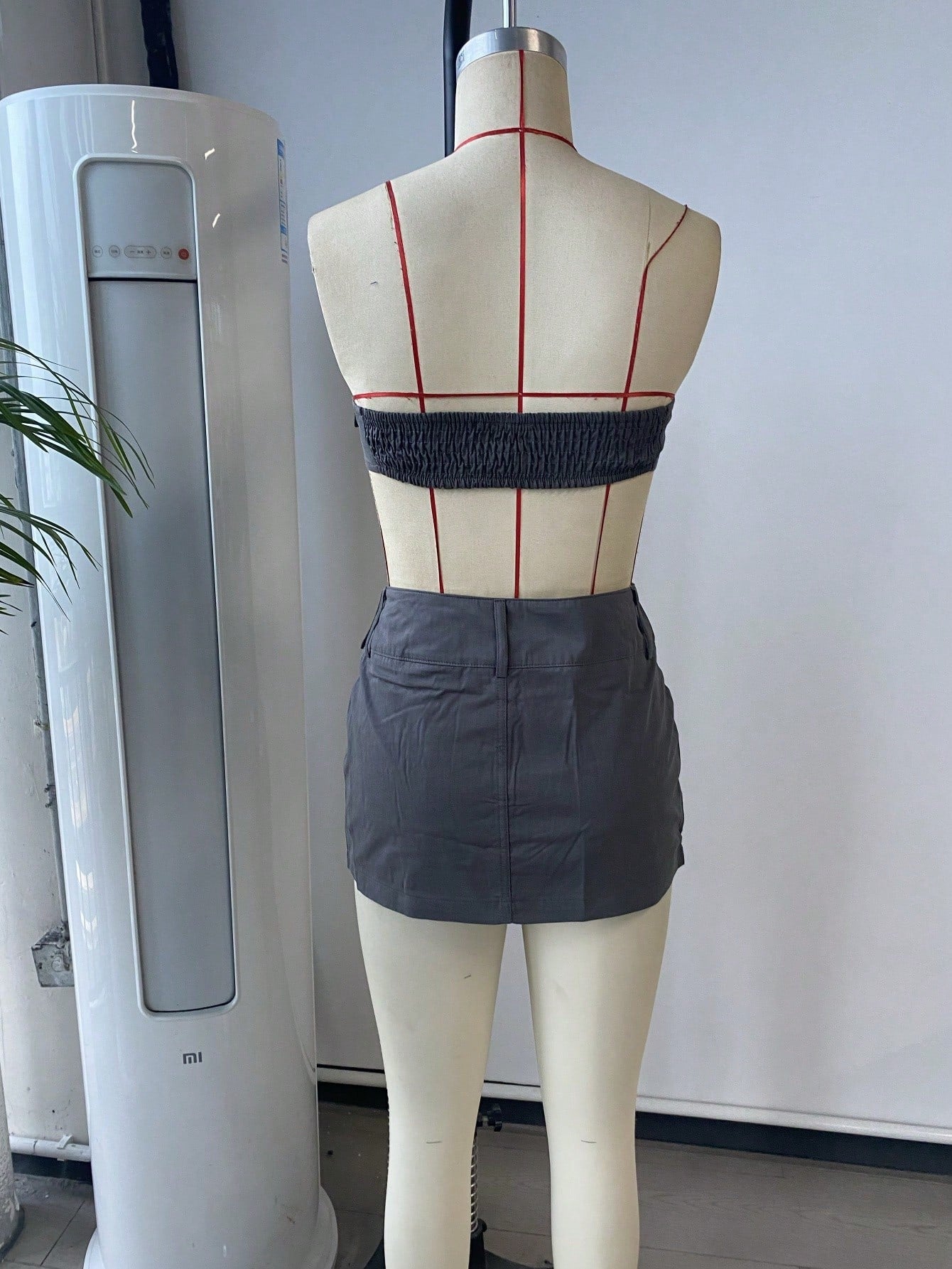 Women's Dark Gray Polyester Co-ord set with crop top