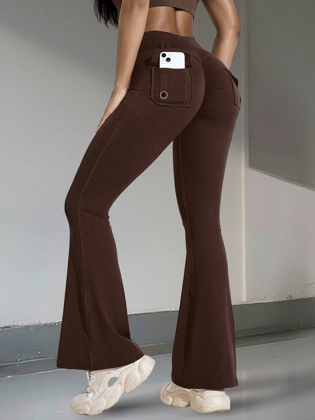 Women's Brown High-Waist Yoga Pants