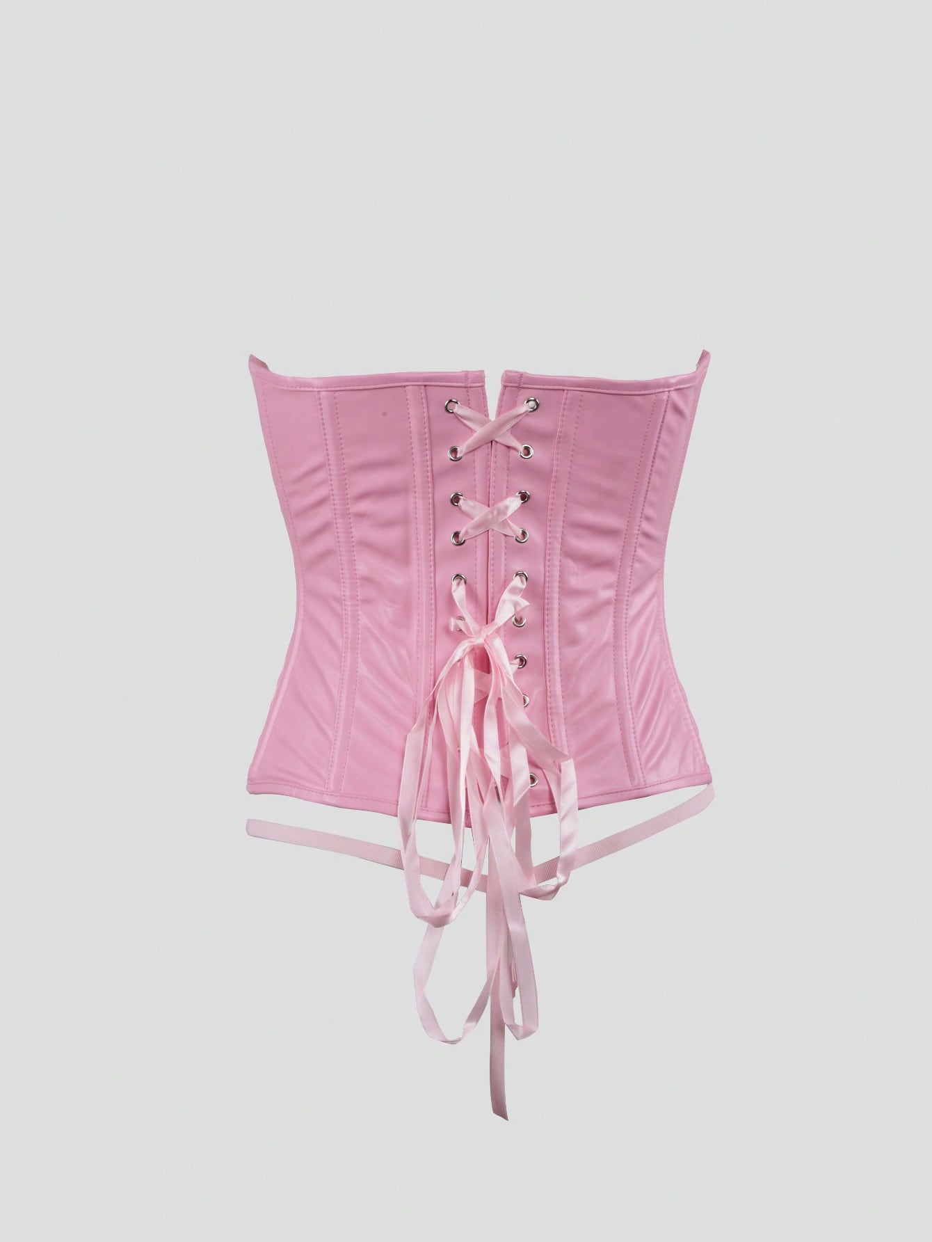 Women's Pink Lace-Up Faux Leather Corset Top