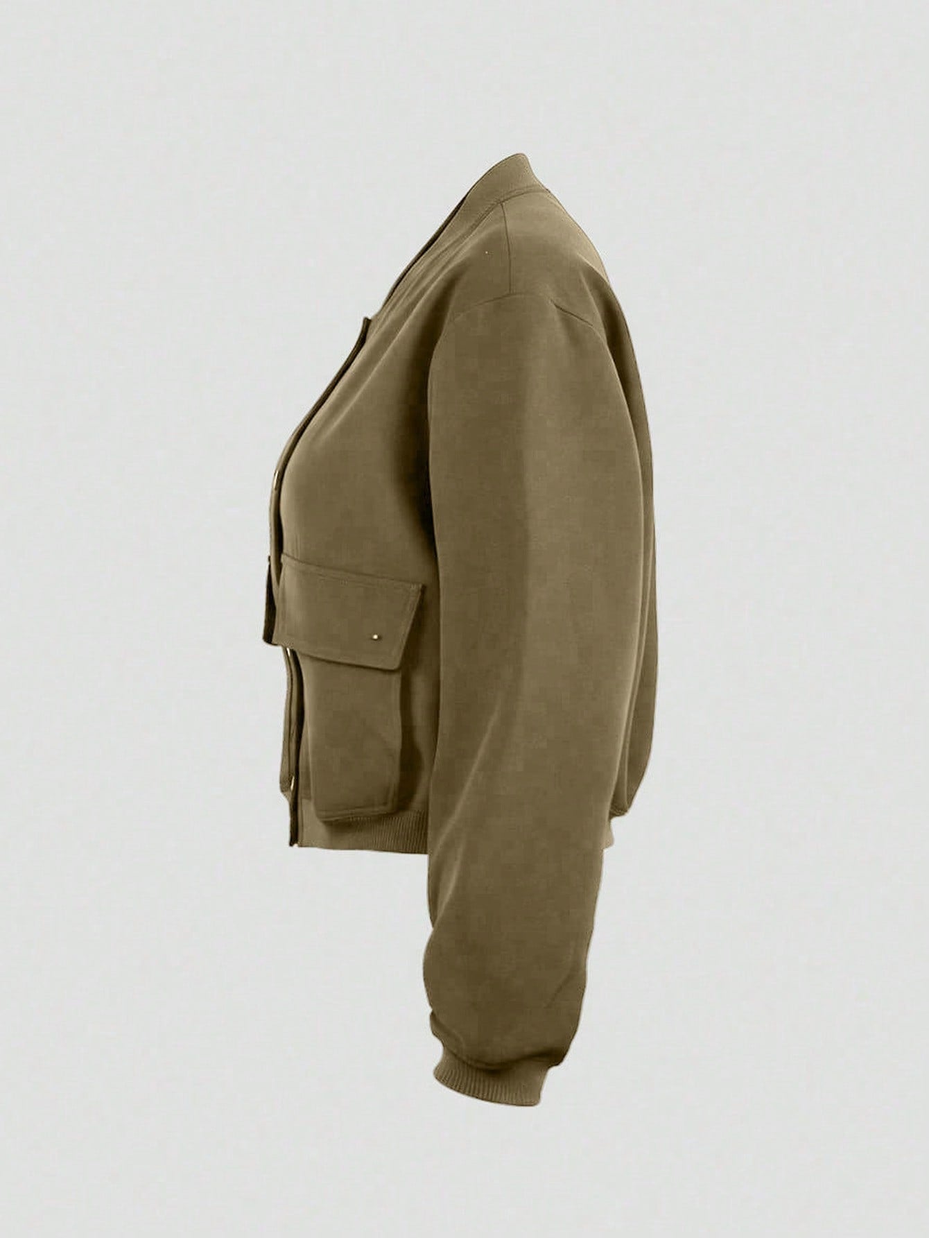 Women's Solid Army Green Button-Front Bomber Jacket