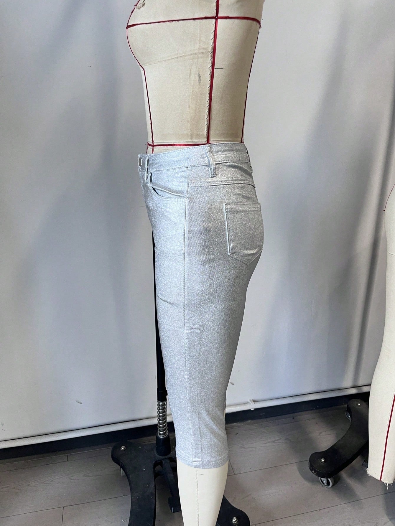 Women's Silver Polyester Full-length pants with wide-leg