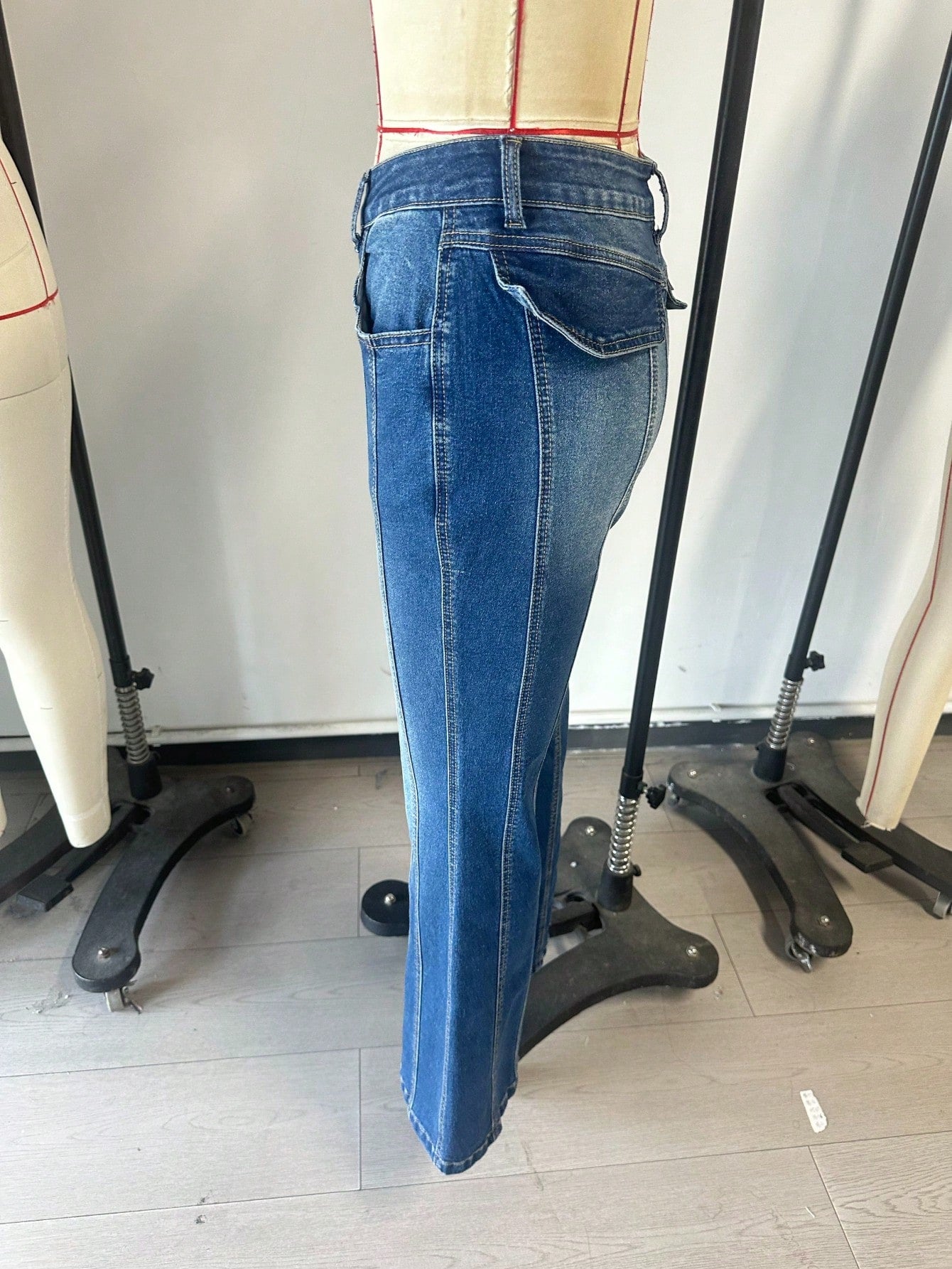 Women's Dark Blue High-Waist Flare Bell-Bottom Denim Jeans