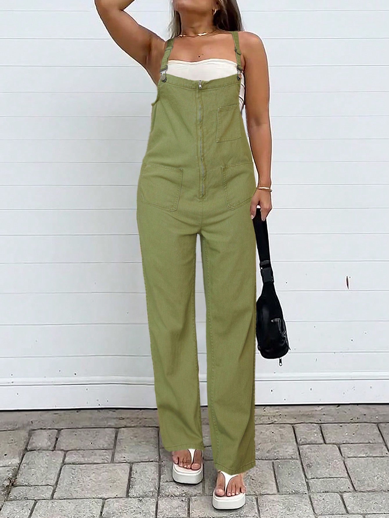 Women's Apperloth Army Green 100% Cotton Cargo Overalls Women Casual Loose Fit Jumpsuit