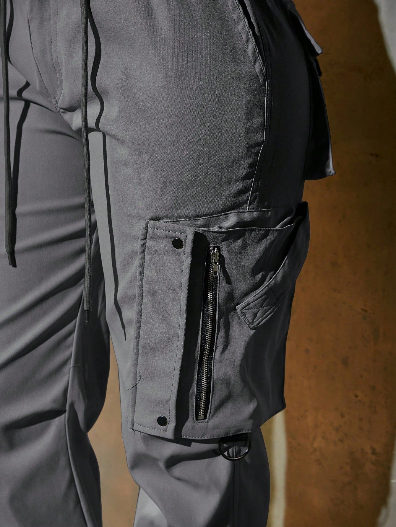 Women's Dark Grey High Waisted Zipper Detail Cargo Pants Streetwear Trousers