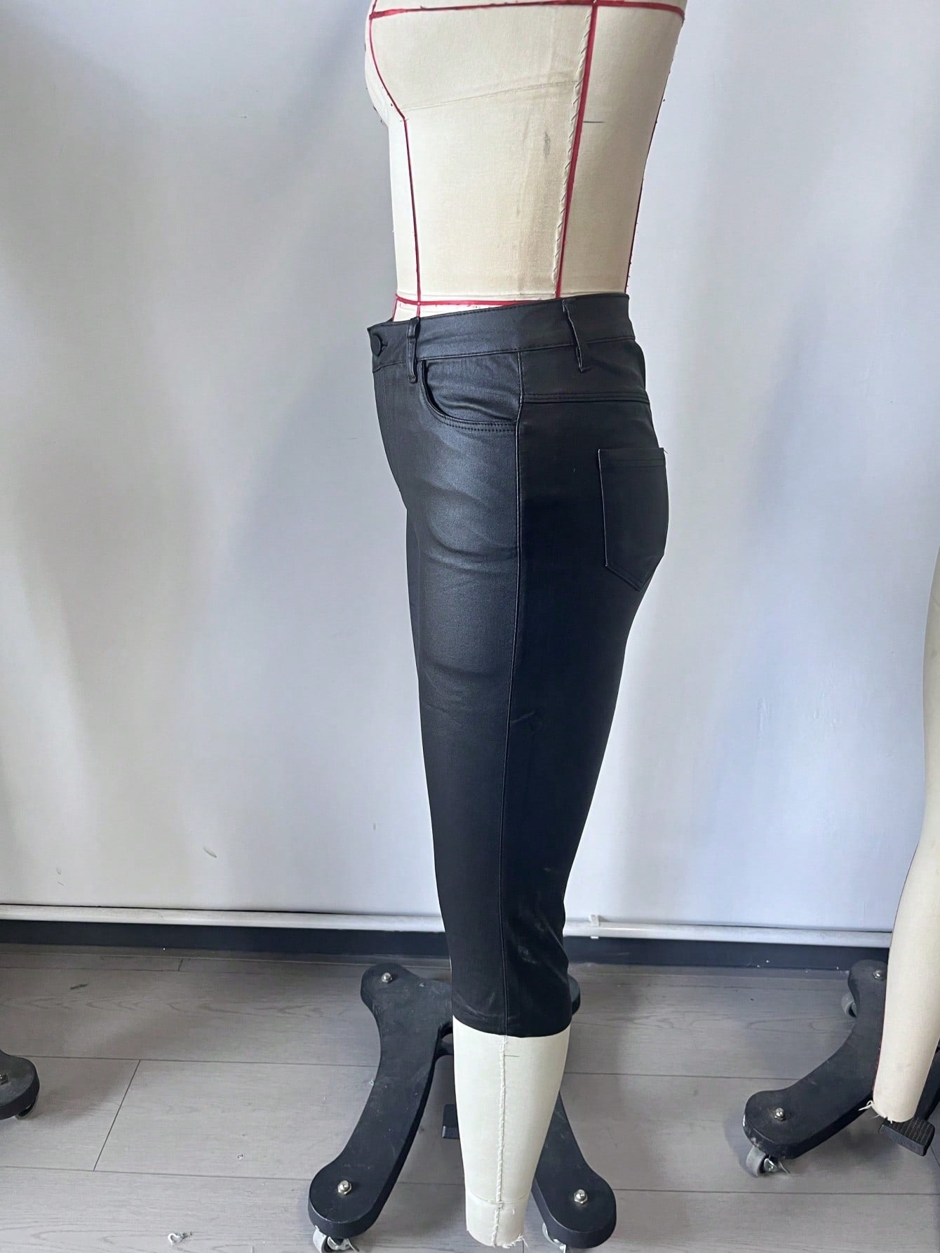 Women's Black Polyester Full-length pants with wide-leg