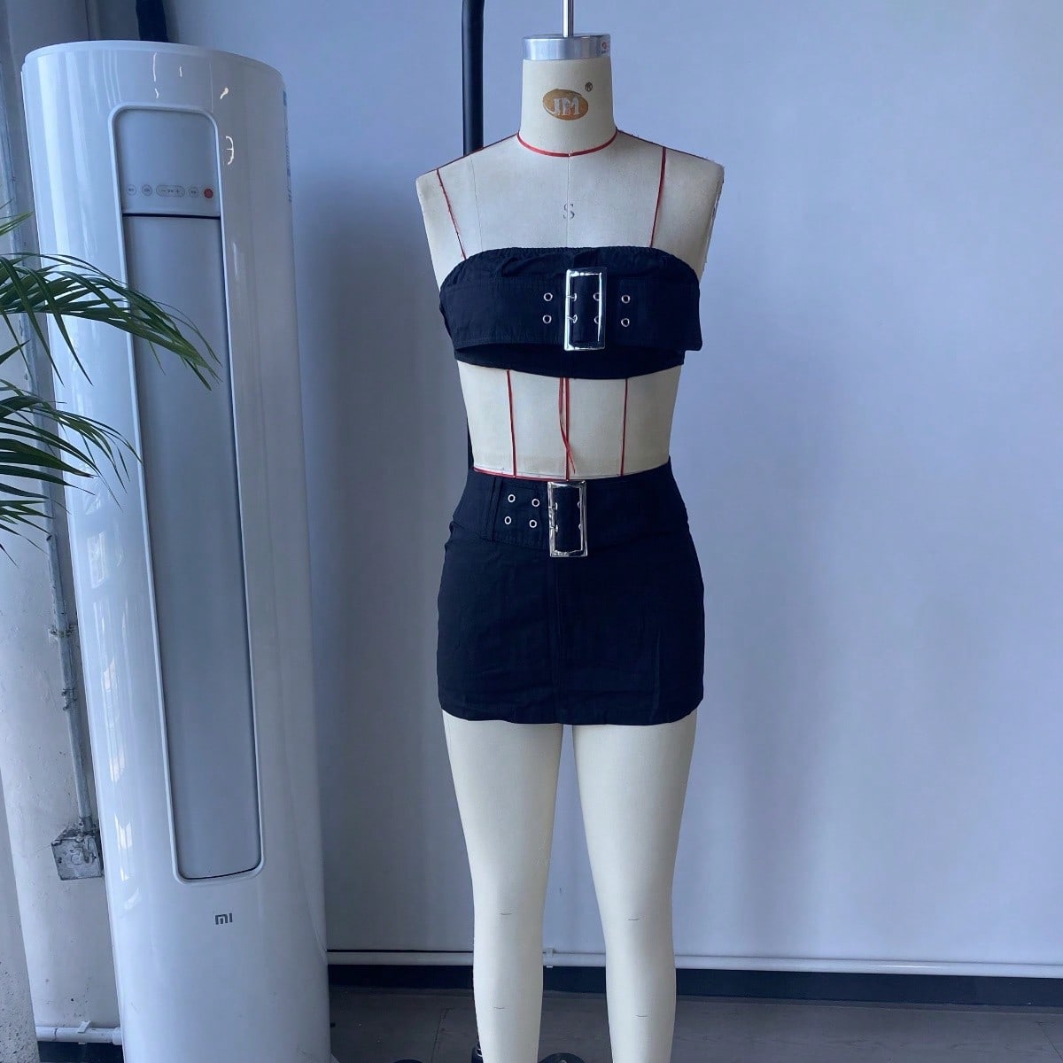 Women's Black Polyester Co-ord set with crop top