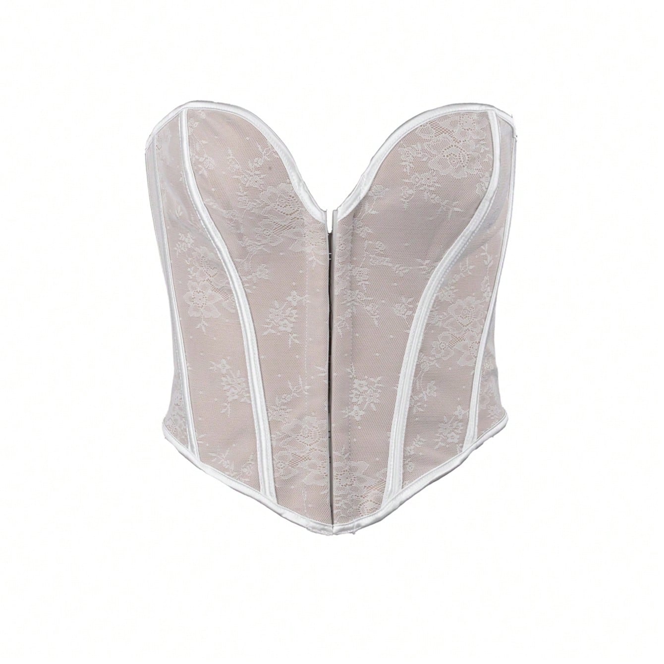 Women's Apricot Floral Lace Boned Corset Top