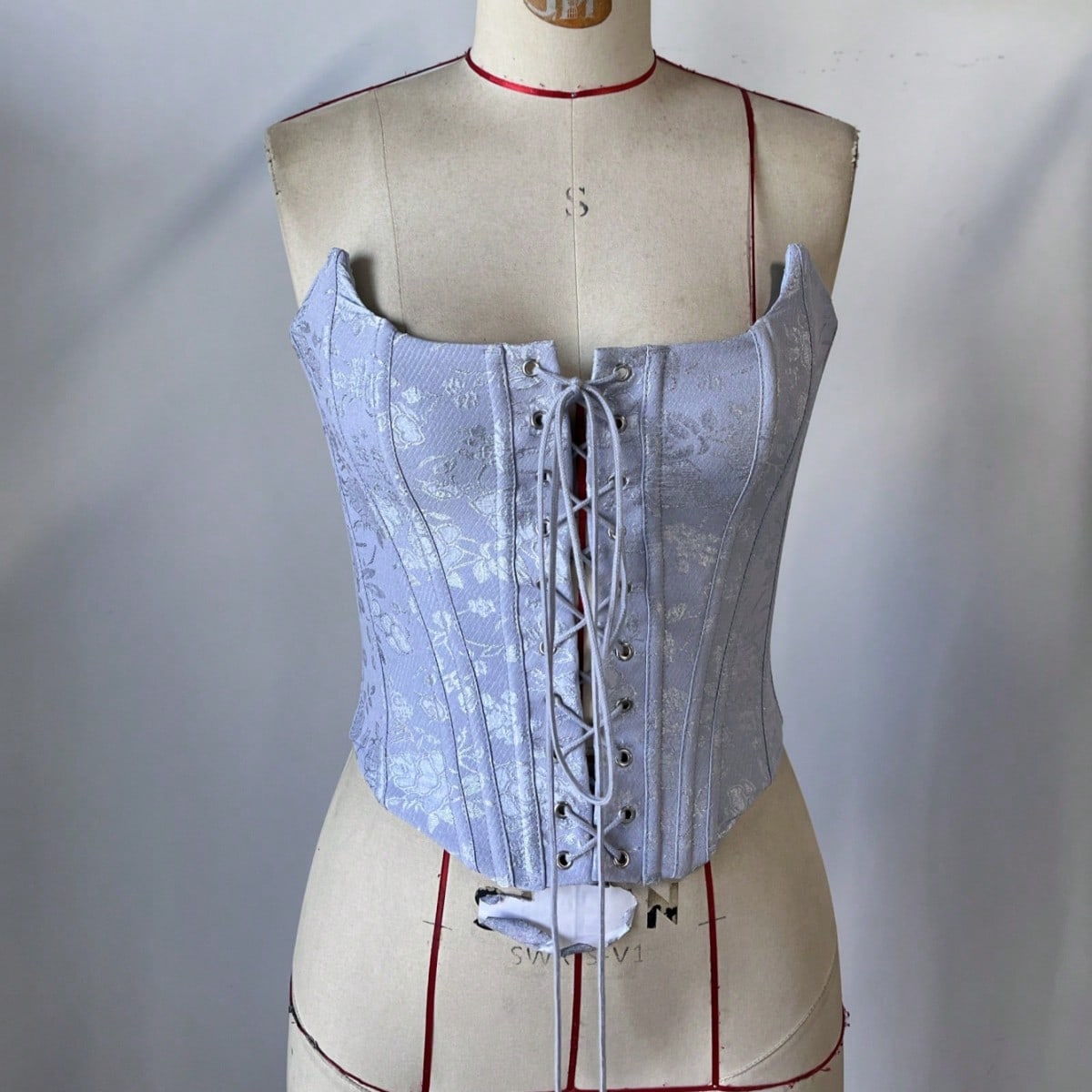 Women's Lavender Blue Floral Jacquard Lace-Up Corset