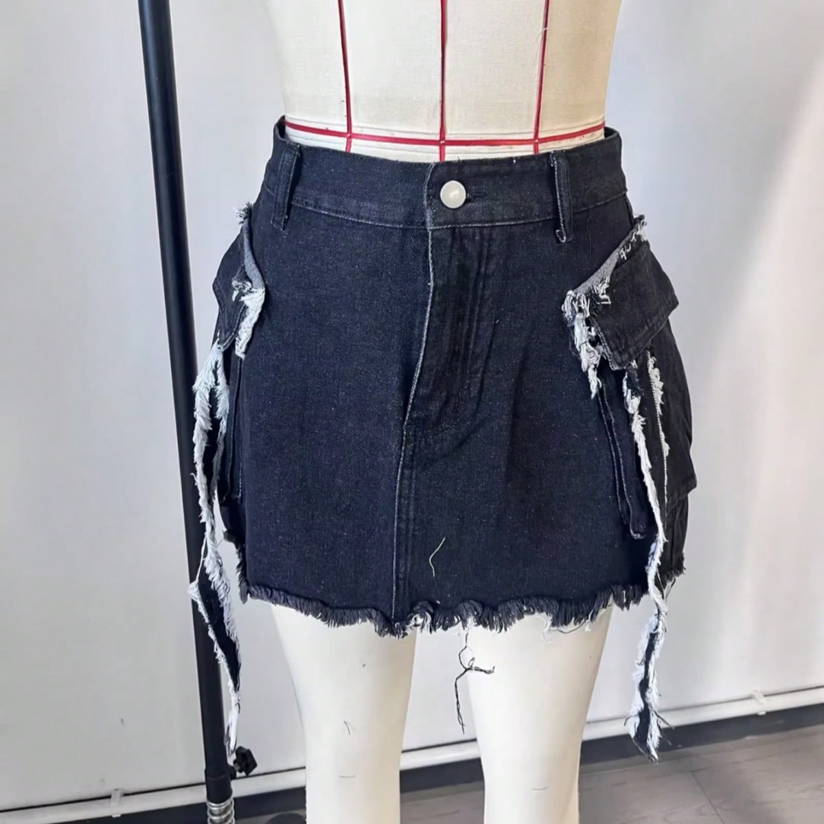 Women's Smoke Black Denim Mini Skirt with Front Slit