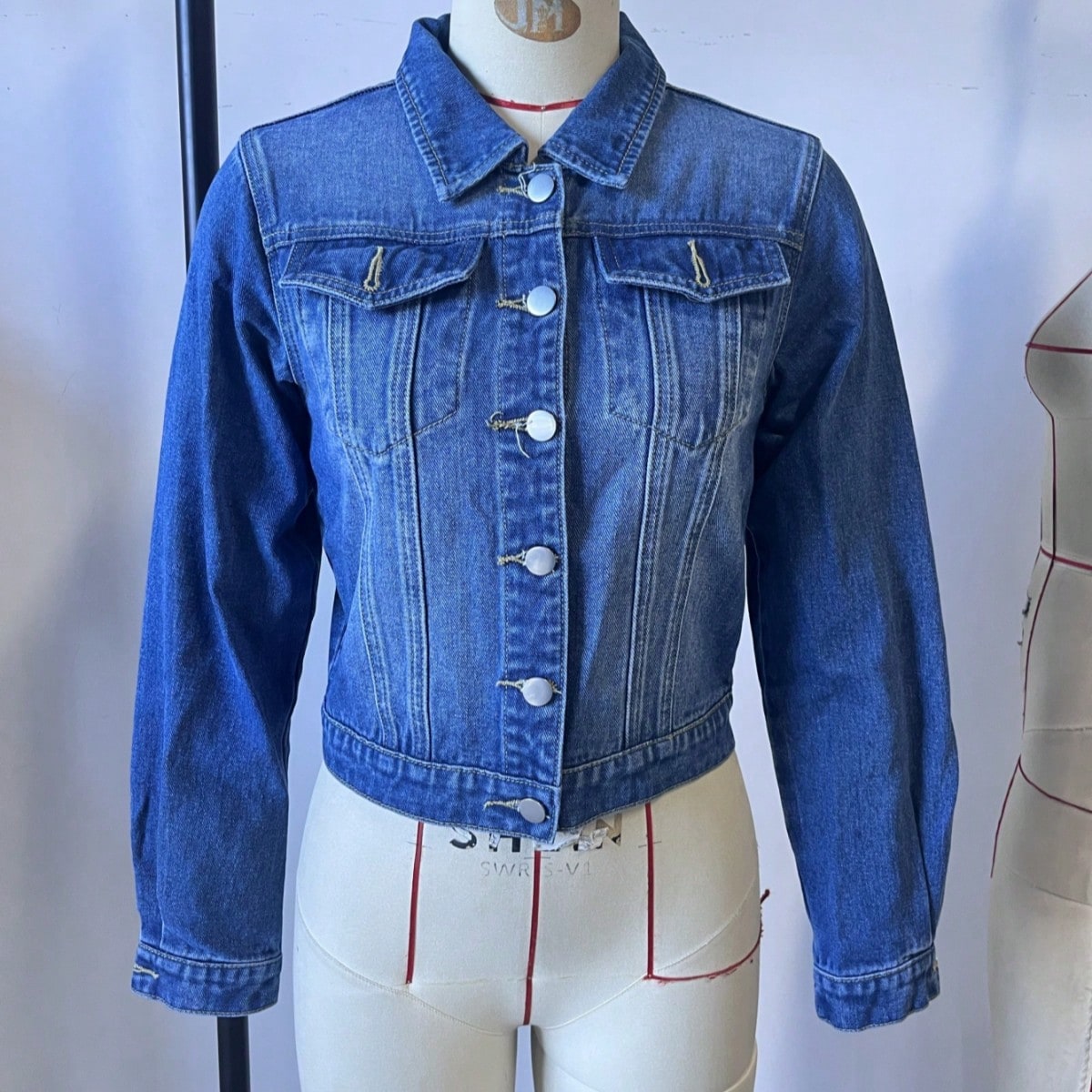 Women's Classic Blue Denim Jacket - Button-Front Casual Trucker Jacket