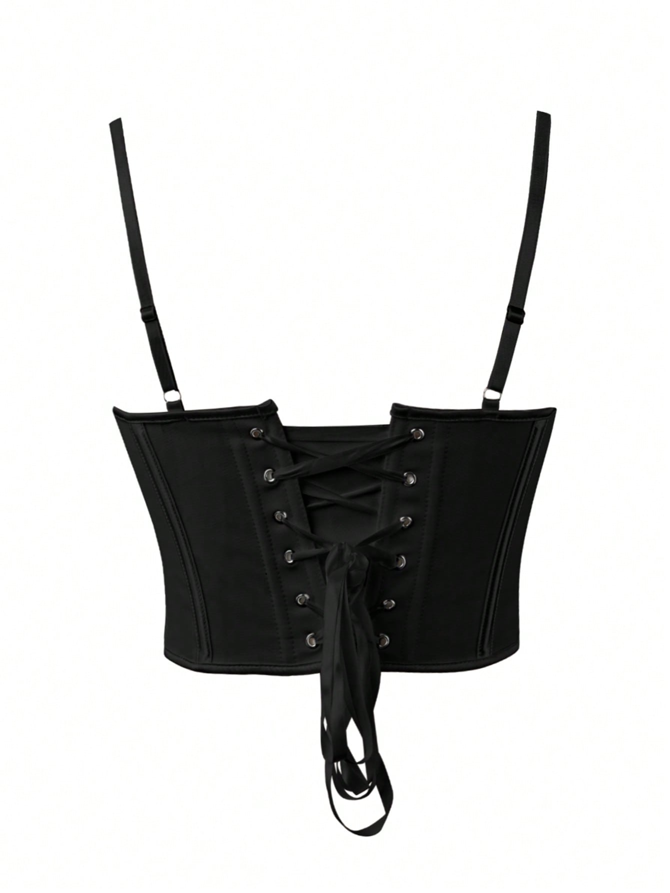 Women's Apperloth Women Sexy Black Satin Sleeveless Corset Top