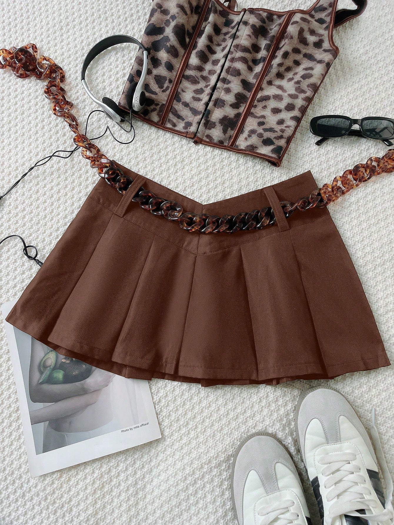 Women's Sexy Brown Pleated Mini Skirt High Waist A-Line Tennis Skirt Wholesale