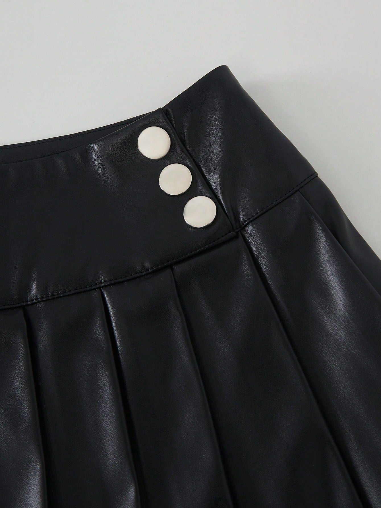 Women's Black PU Leather Pleated Mini Skirt High Waisted Gothic Punk Style