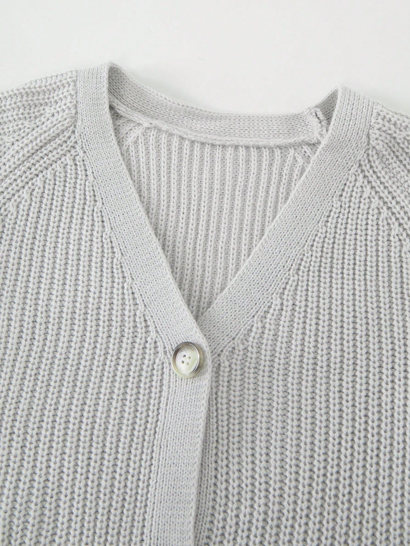 Women's Gray Ribbed Knit Henley Top with Button Placket