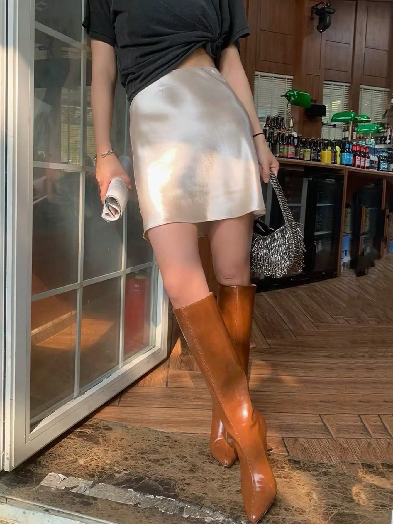 Women's Apricot Polyester Mini skirt with A-line