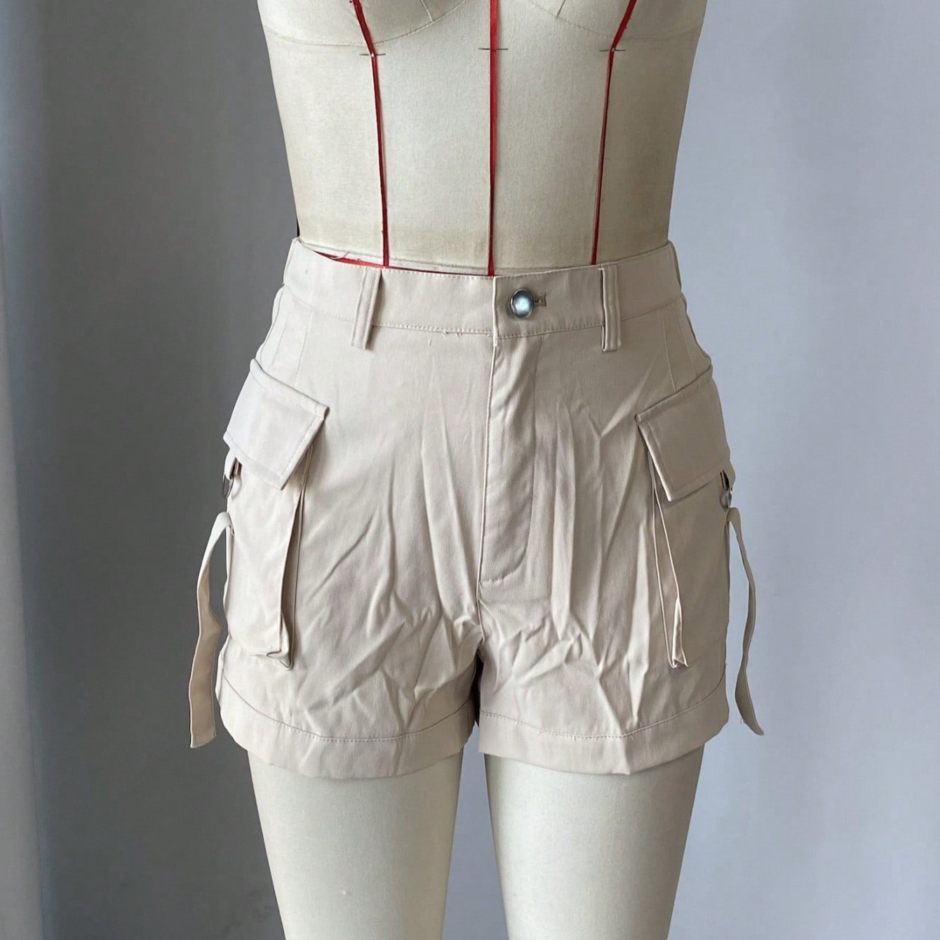 Women's Khaki Cotton Full-length cargo pants with cargo pockets
