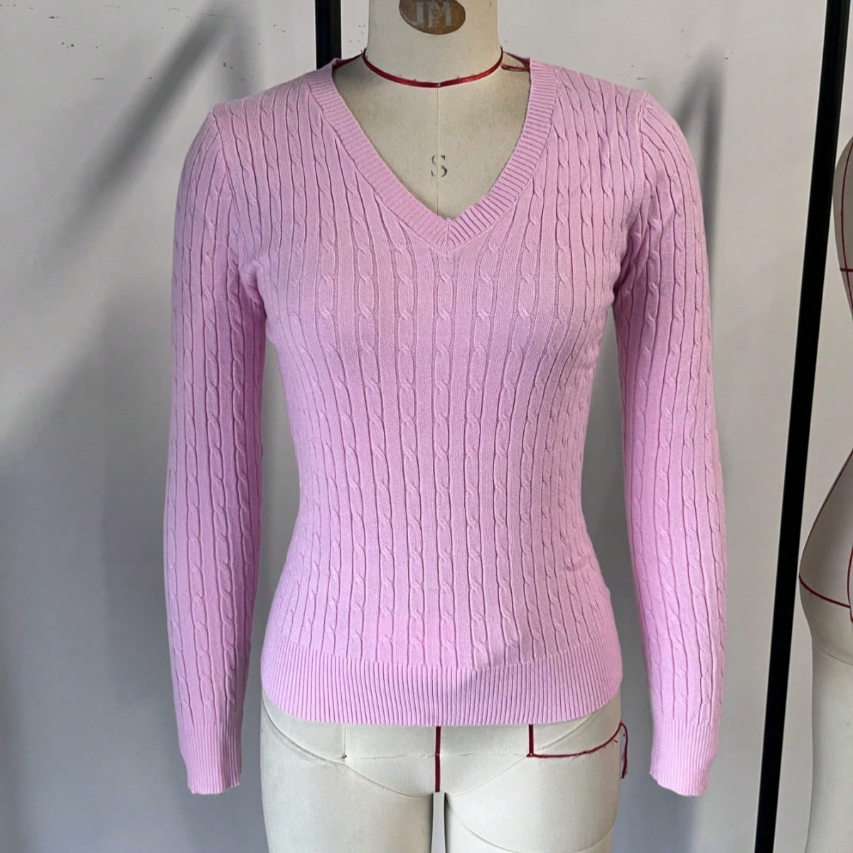 Women's Pink Ribbed Knit Midi Bodycon Dress