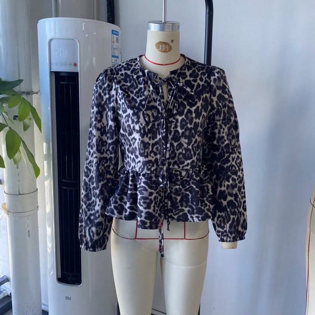 Women's Brown Leopard Polyester Blouse with leopard print