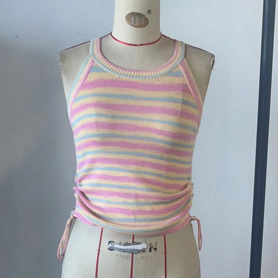 Women's Multi Color Ribbed Knit Midi bodycon dress with sleeveless