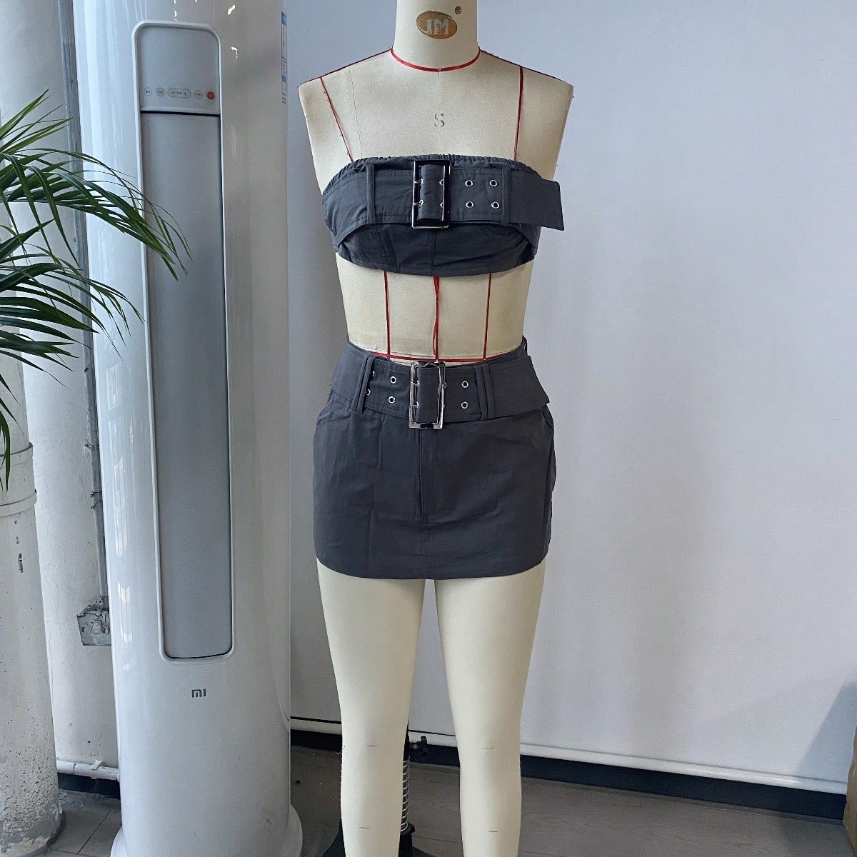 Women's Dark Gray Polyester Co-ord set with crop top