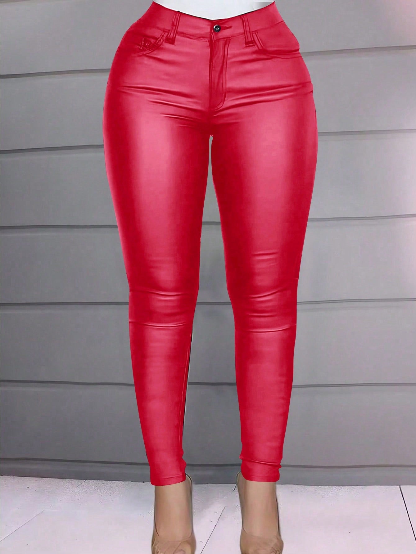 Women's Plus Size Women's Red High Waist Skinny PU Leather Pants