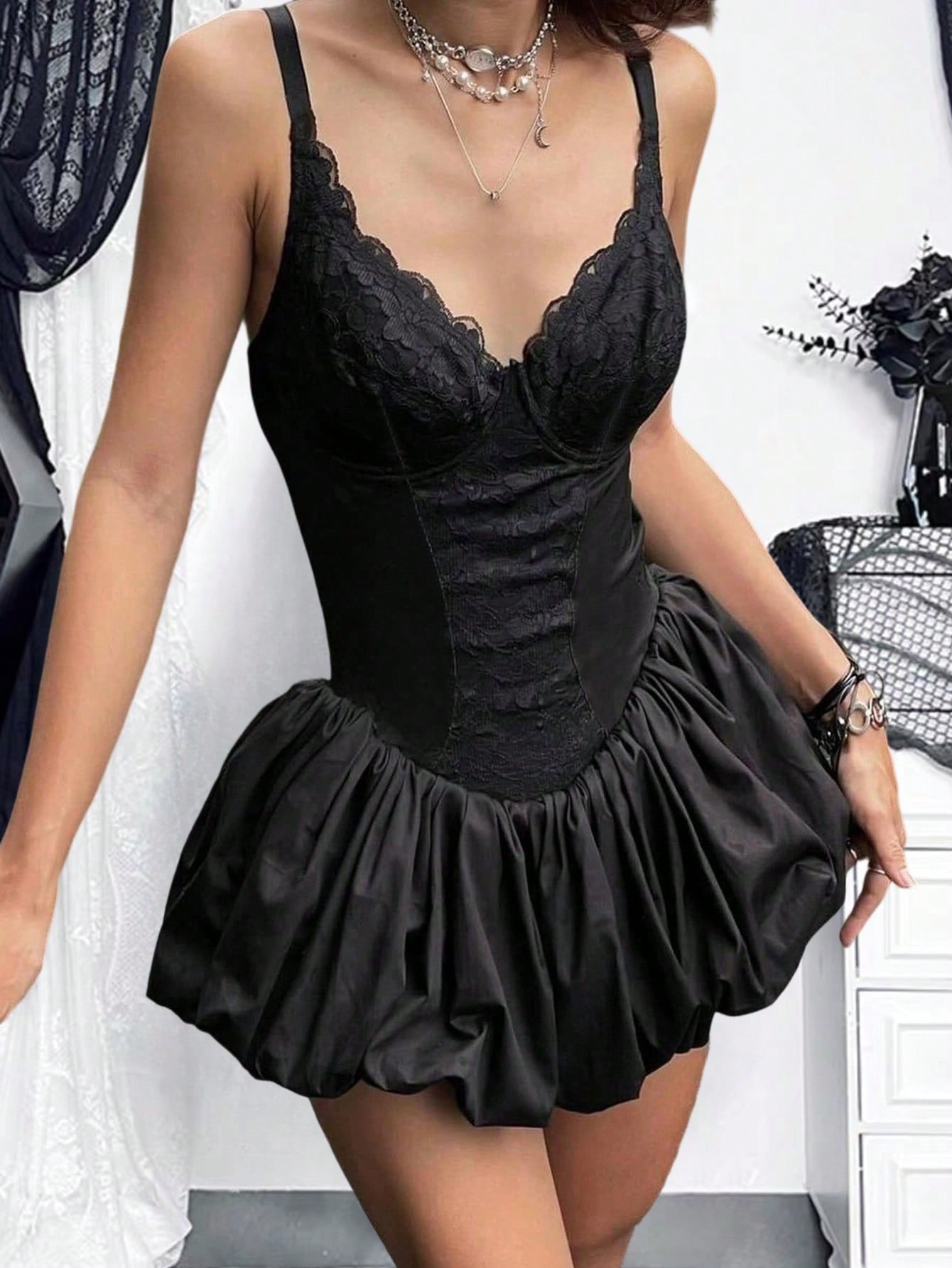 Women's Apperloth Black Lace Corset Bodycon Mini Dress Sexy Evening Party Wear