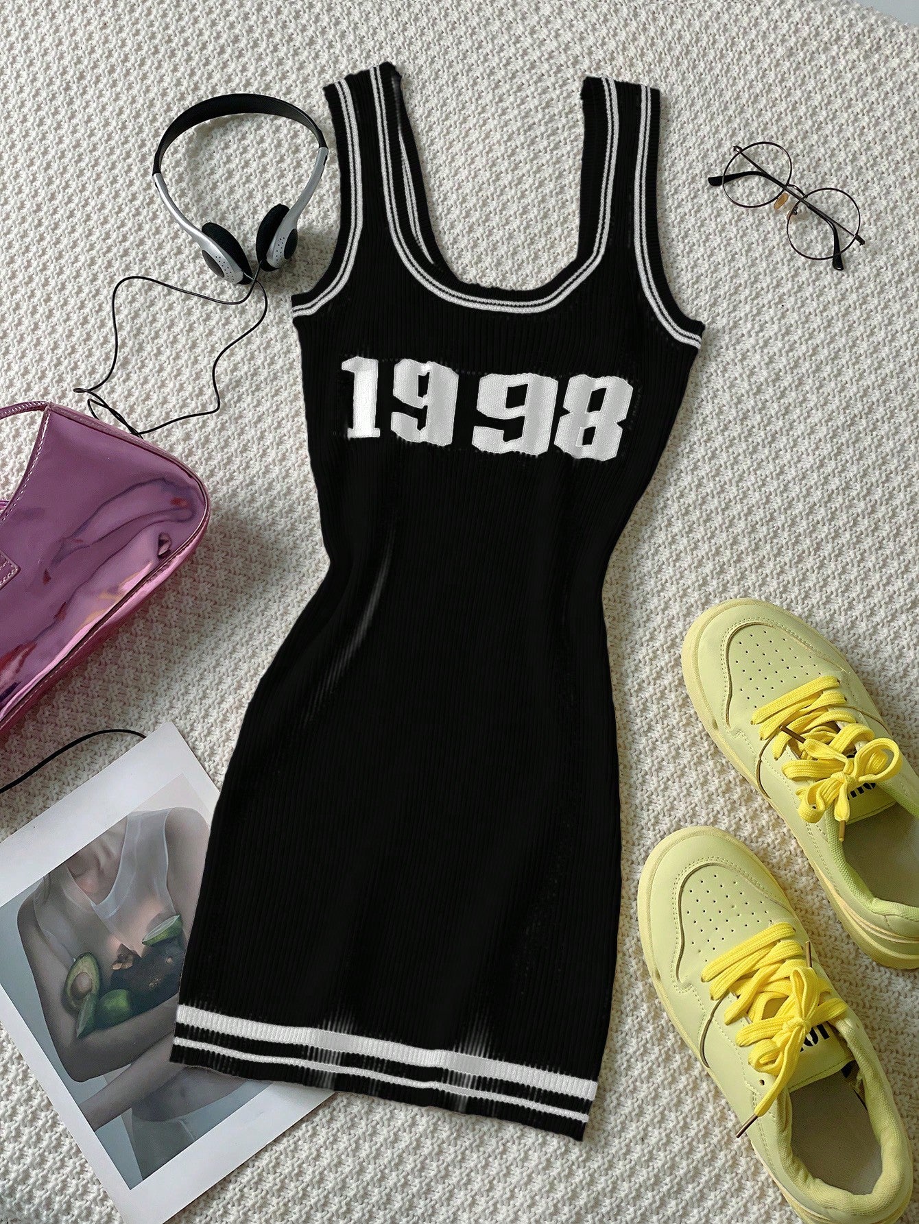 Women's Black White Cotton Midi dress with sleeveless