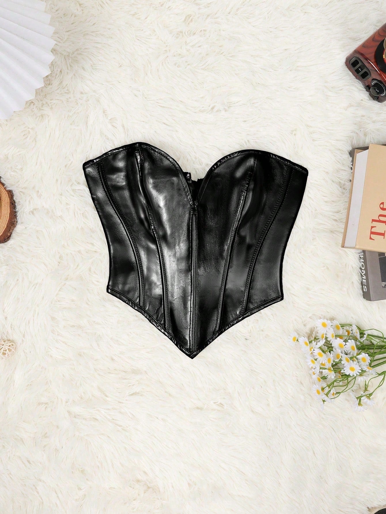 Women's Black PU Leather Corset Top