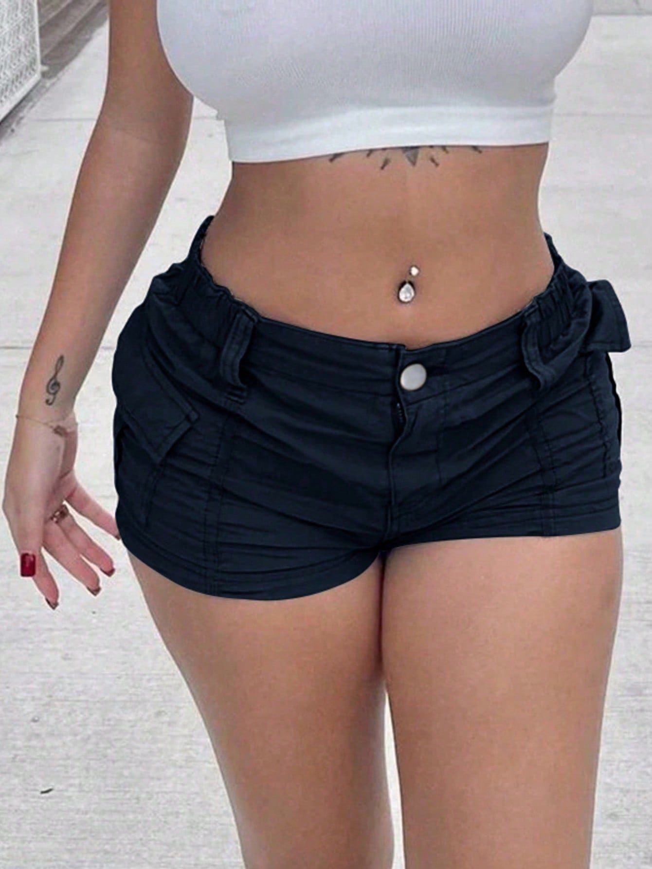 Women's Women Navy Blue Casual Cargo Shorts with Pockets Stretchy Mini Shorts