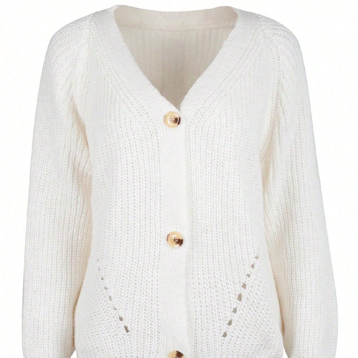 Women's Classic White V-Neck Ribbed Knit Cardigan Sweater
