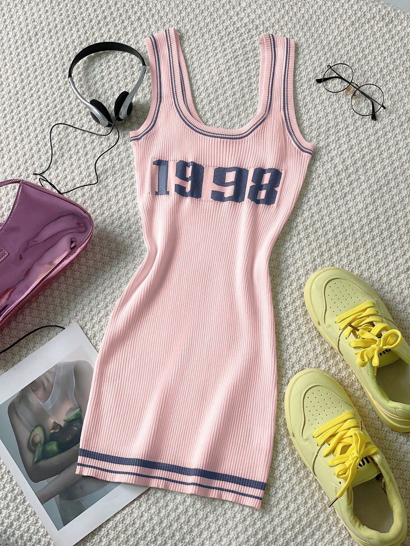 Women's Light Blue Sporty Tennis Mini Dress with 1998 Print