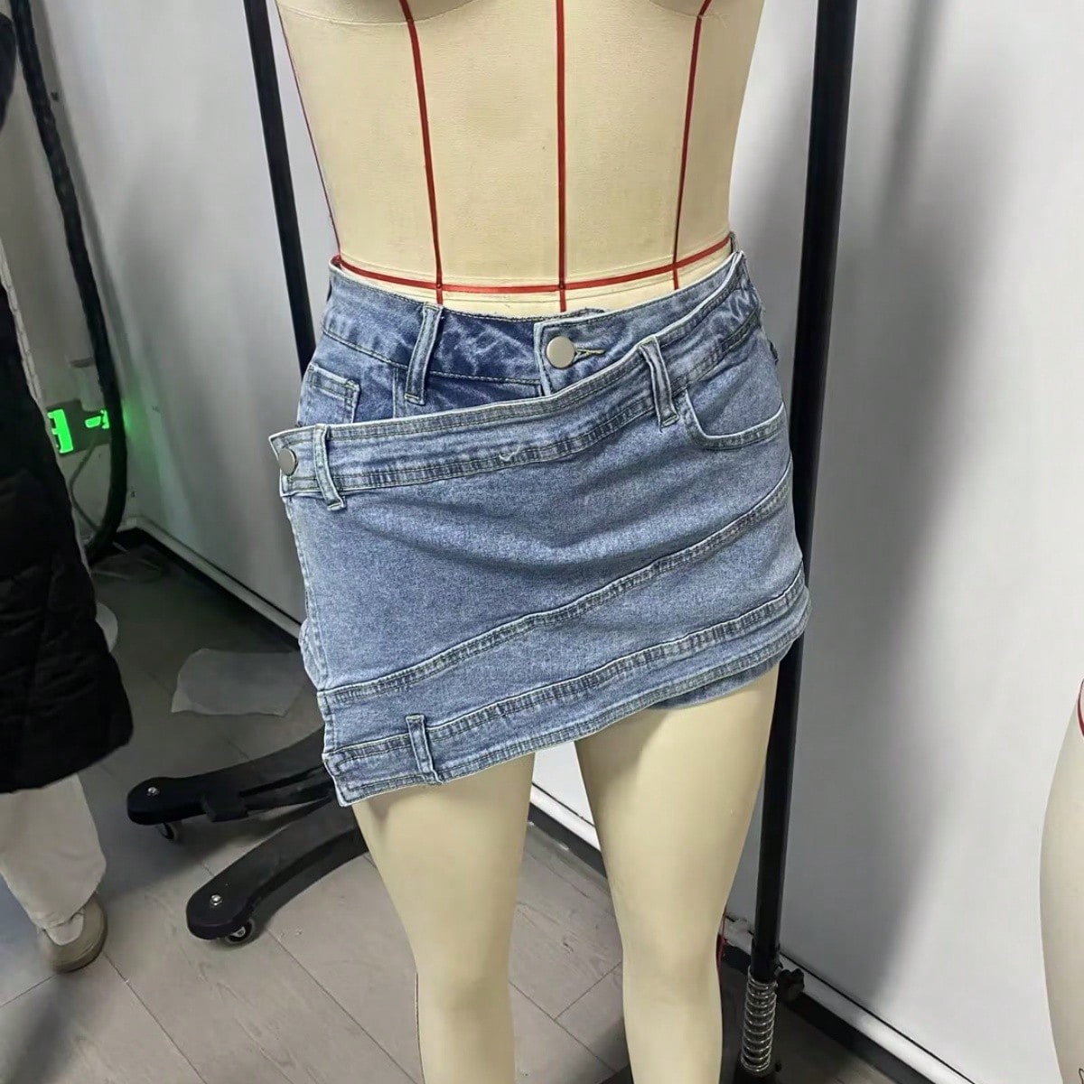Women's Light Blue Asymmetric Wrap Denim Mini Skirt