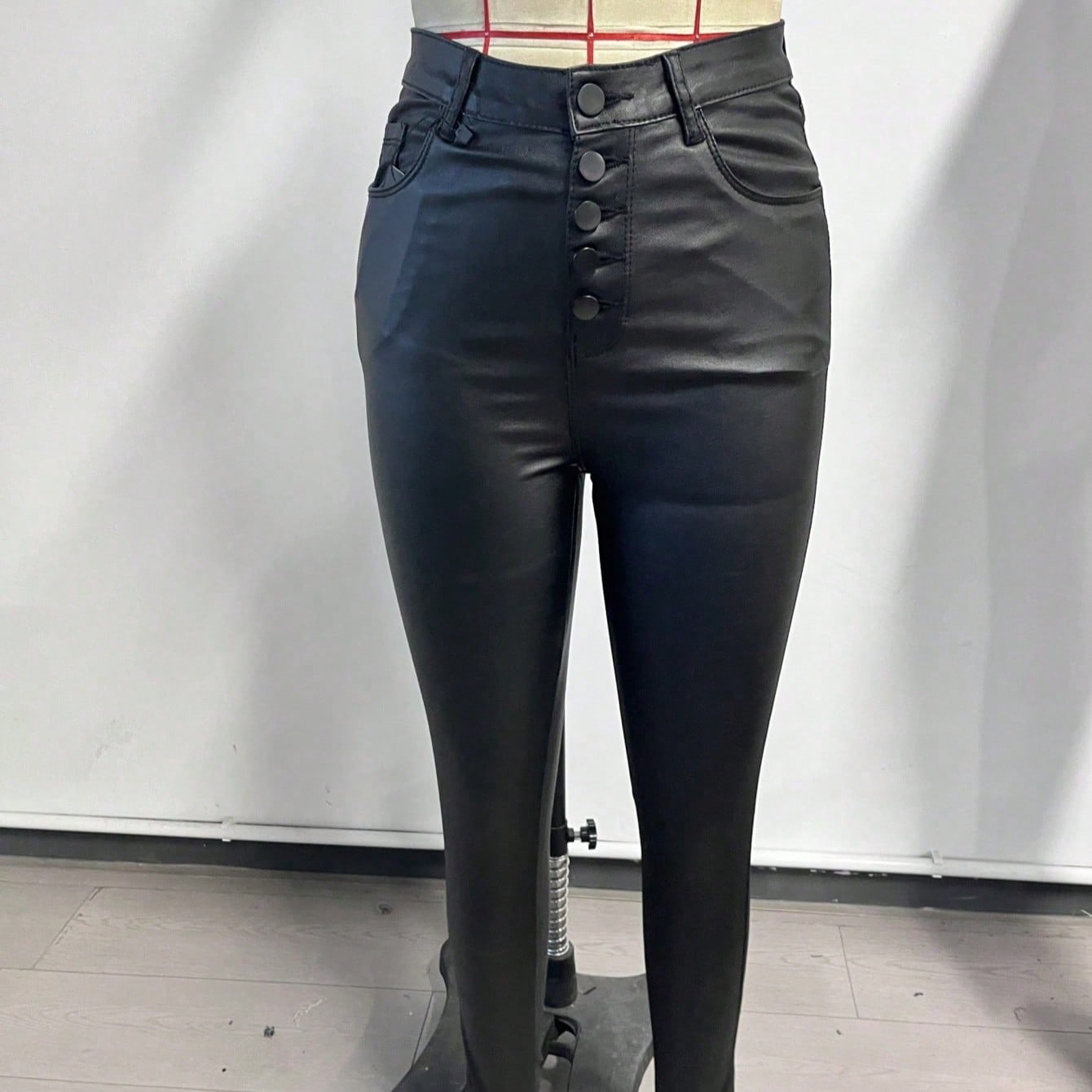 Women's Black Polyester Full-length Pants with Wide-leg