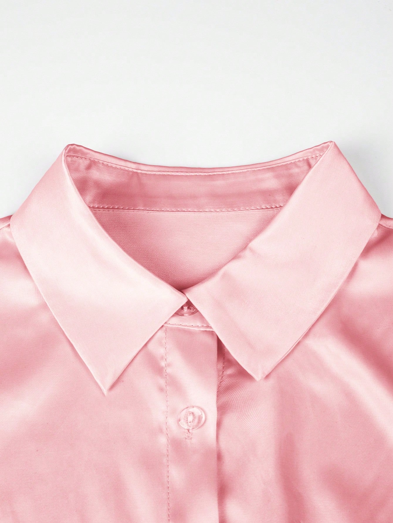 Women's Women Pink Satin Short Sleeve Button Up Shirt Elegant Office Blouse