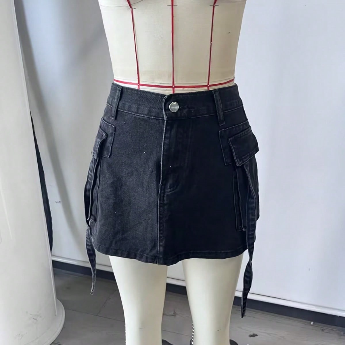 Women's Black Denim Mini Skirt with Front Slit