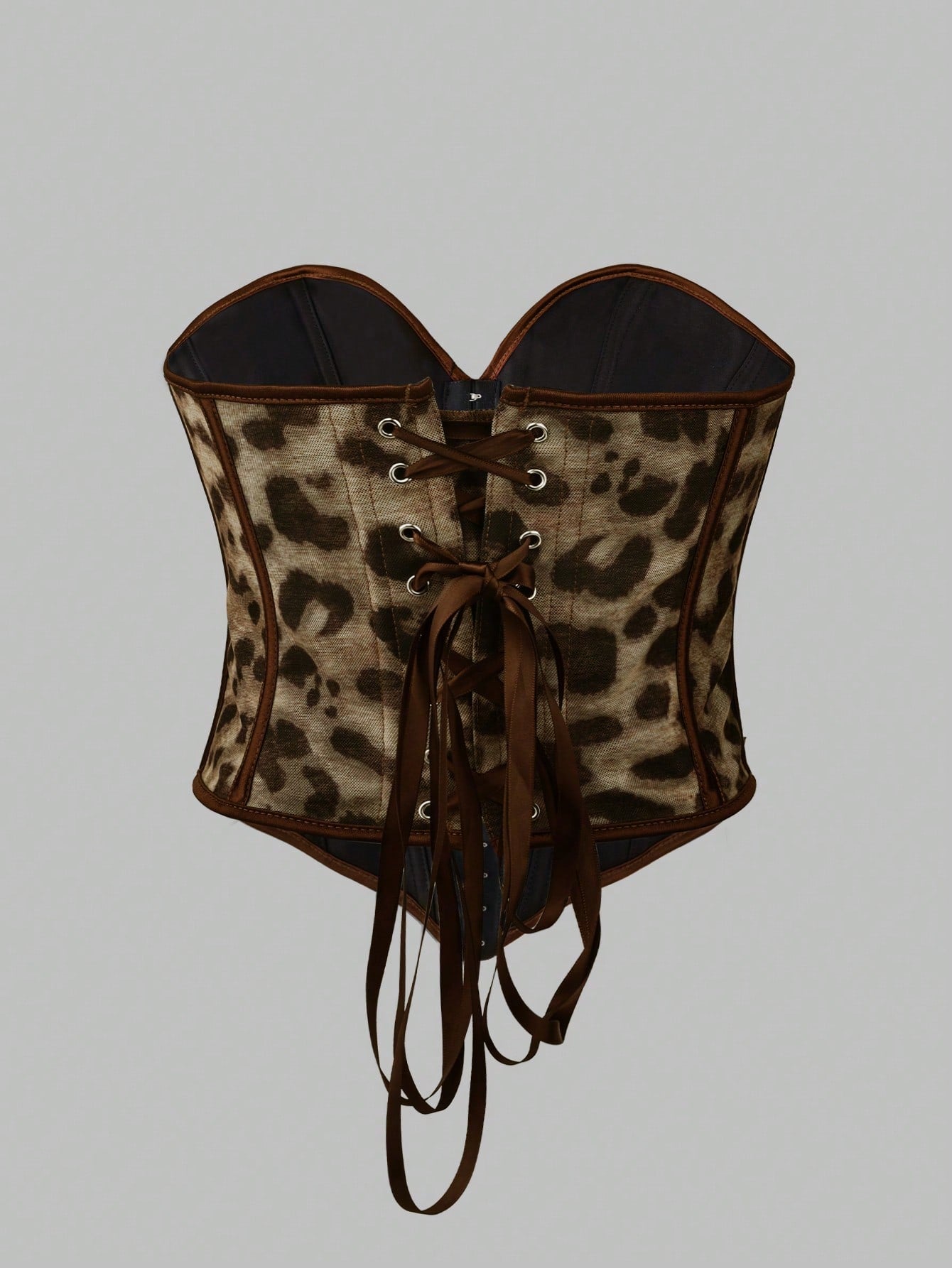 Women's Leopard Print Boned Corset Top with Hook and Eye Closure